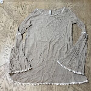 Vanilla Bay Medium Boho Crochet Trim Bell Sleeves Lightweight Blouse Top‎